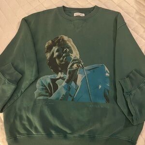 Anine Bing Green Graphic Sweatshirt with Blue Print